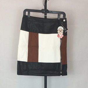 INC PU Leather Color Block Skirt